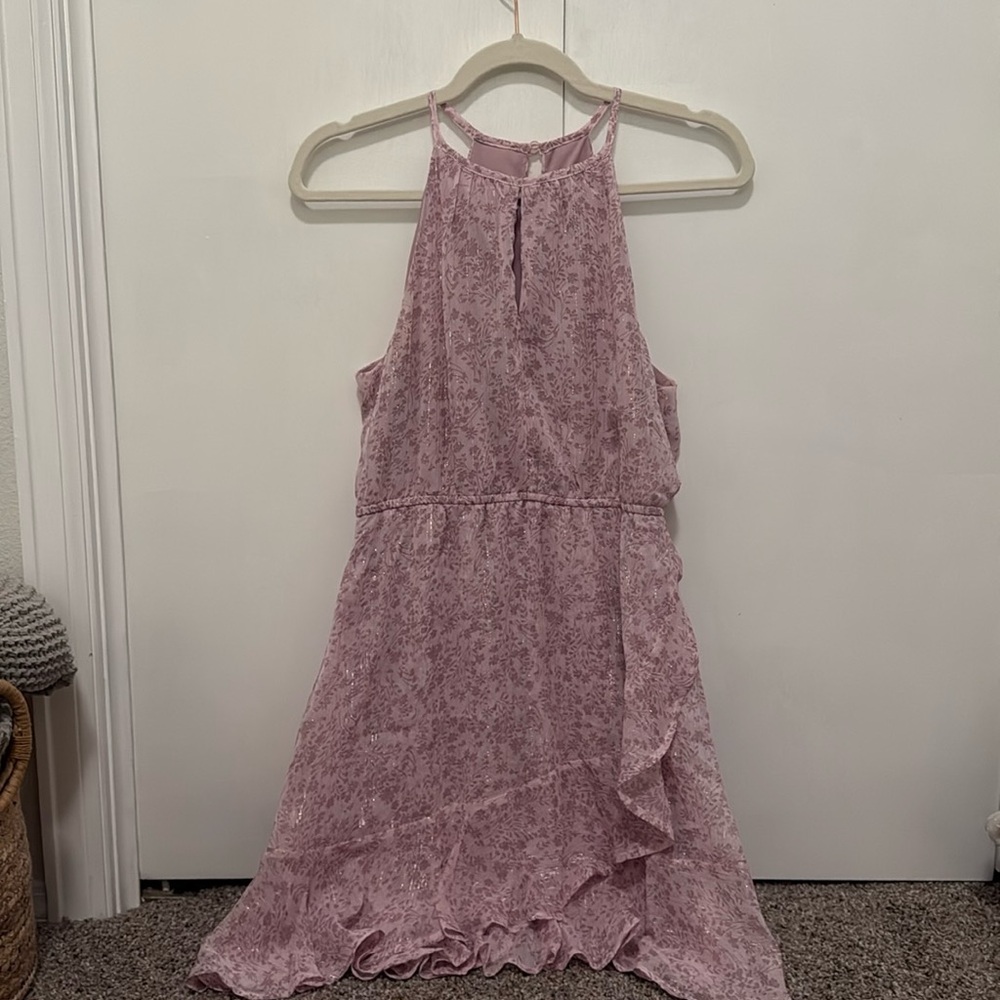 Altar’d State Sleeveless Ruffle Mini Dress in Pale Purple/Pink, Size Medium